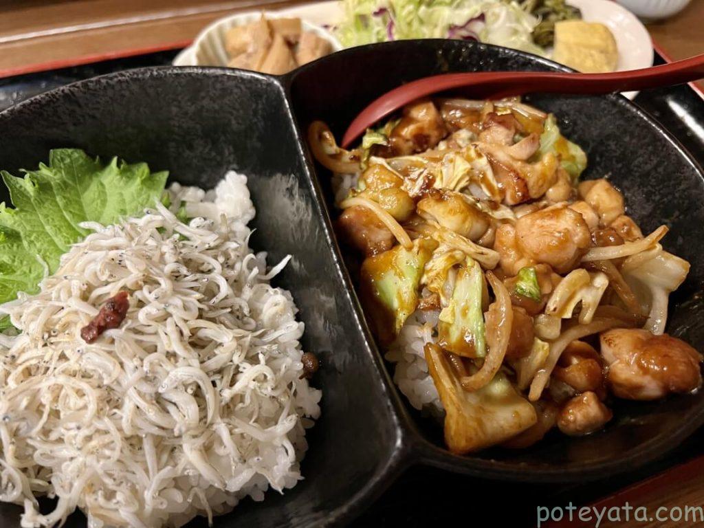 中津川の食事処たつ家のしらす丼と鶏チャン丼
