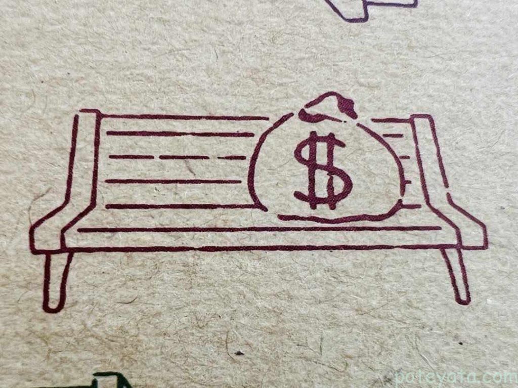 ジブリ作品「紅の豚」モチーフのオブジェ「空賊のドル袋」のイラスト