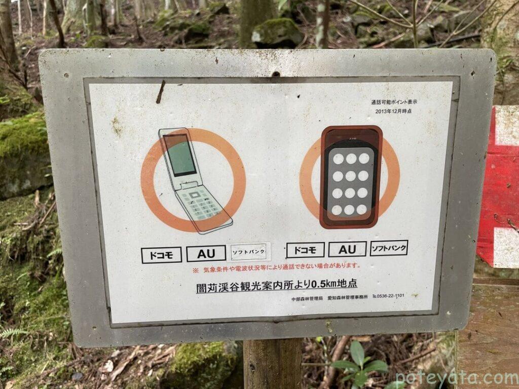 くらがり渓谷にある携帯電話の通信看板