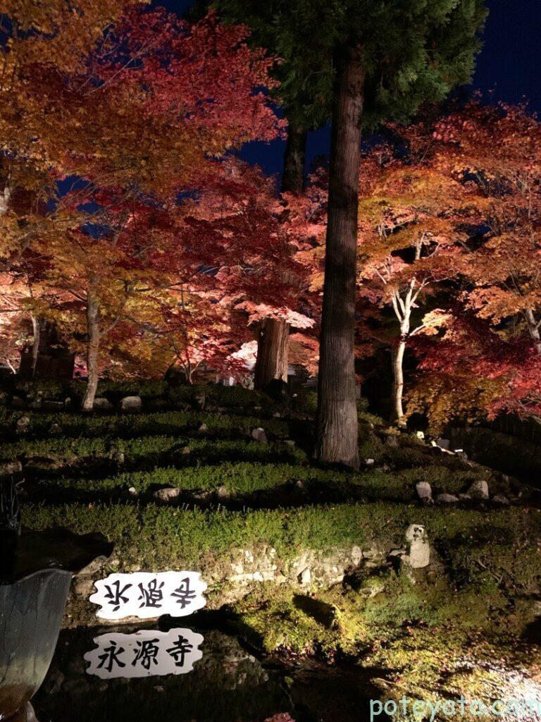 池に反射する永源寺の文字