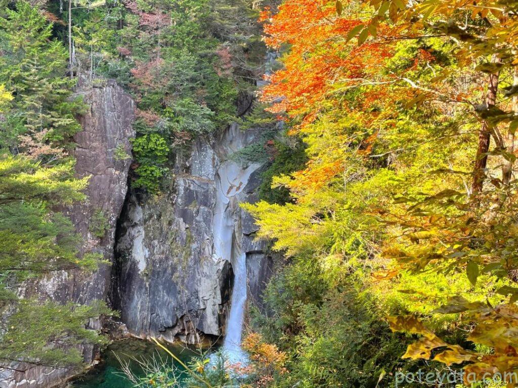 紅葉した木々と牛ヶ滝